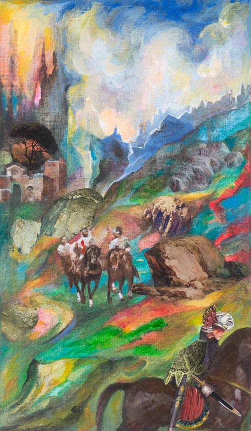 Nino Japaridze - Five of Winds (Cinq du Vents) - Japaridze Tarot - 2012-2013 mixed media painting